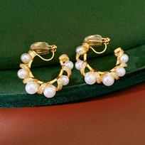 Real Gold-Plated Pearl Ear Cuff: Simple, Fashionable, Luxurious, Lightweight Earrings for Women beige