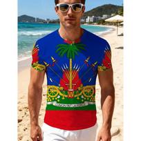 Men's Haiti Flag Inspired T-Shirt Haitian Palm Tree 3D Print Casual Short Sleeve Tee Caribbean Patriotic T Shirt Tops 6XL blue