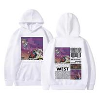 Reperis Kanye Westas išleistuvių spausdintas gobtuvas Vyriški šaunūs gatvės drabužiai Populiarūs laisvalaikio hiphopo megztiniai, dideli kasdieniai drabužiai M white