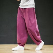 Men Casual Wide Leg Oversize Cotton Linen Pants Chinese Drawstring Sweatpants XXXXXL rožinė