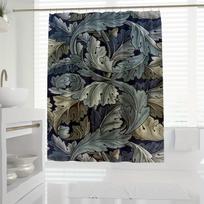 Žalios lapų užuolaida - Modernus dizainas, Poliesteris, Tamsiai mėlyna, Su kabliukais, Skalbiama mašinoje, Visų sezonų vonios dekoras W60H190(CM)-1 Pcs gray
