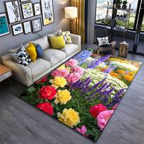 Vibrant blooming colorful flower garden carpet Yoga living room room decor children's crawling mat doormat area rug 60x90cm gray