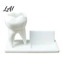 Practical Tooth Decor 3D Printed Pen Holder with Business Card Holder 2 in 1 Personalized Office Gift Teeth Shape Desk Organizer Dentist Desktop white