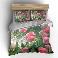 Pink Tulip Garden Decor Set Multiple Sizes Kid'S And Adults' Bedroom Exquisite 3Pc Bedding Set, Gift EU Twin 135X200cm&set gray