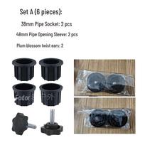 Plastikinės skėčio nuo saulės dalys: Stovas, Geležinis vamzdis, Kištukas ir Įvorė kiemo skėčiui. 6-piece set A juoda