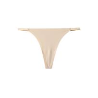 Seamless Low-Waist Women's Thongs: Breathable, Comfortable Pure Cotton Gusset, Sexy Solid Colors beige