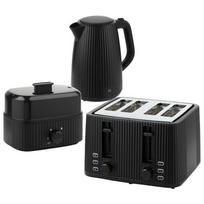 1.7L Rapid-Boil Kettle and 4-Slice Toaster Set, 6-Egg Cooker with Indicator Light – Black