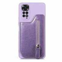 Kortelių laikiklis Odinė Piniginė su Užtrauktuku Magnetinis Dėklas Skirtas XiaoMi Redmi Note 14 13 12 11 11S 13C 10C X4 Pro 5G POCO X6 X3 NFC Maišelio Dangtelis Redmi Note12ProPlus violetinė