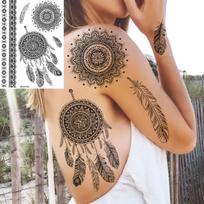 Cross Henna Art Temporary Tattoo Sticker for Arm and Neck 21x15CM beige