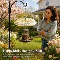 Bird Feeder Clear Dome Rain Cover Small Weatherproof Shield Hanging PE Stainless Steel for Garden Porch geltona