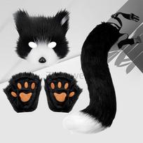 Dirbtinio kailio lapės uodegos katės vilko Cosplay kostiumų rinkinys Pliušinė kaukė Pūštos letenos pirštinės Anime aksesuarai Helovino vakarėliui mergaitėms moterims gray