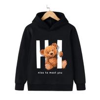 Autumn Winter Children Hoodies Kawaii Hi Teddy Bear Print Girls Boys Baby Clothes Casual Fashion Kids Sweatshirt Pullovers Tops 130 black
