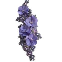 Rhinestone Beaded Bead Lace Applique Sparkling Glass Bead Floral Applique  Wedding Dress violetinė