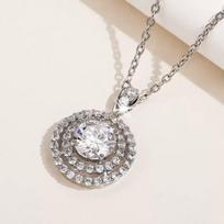 6.5mm Triple Layer Round Halo Solitaire Moissanite Pendant Necklace S925 Sterling Silver For Women 6.5mm balta