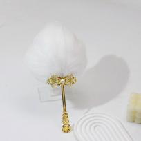 Gold Handle Feather Hand Fan Vintage Ornate Fairy Fan Handheld Fan Faux Pearl Colorful Fluffy Feather Fan Wedding Party