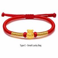 999 Gold Rotating Beads Woven Bracelet - Lucky Year Gift for Her Child Size (Default 12 cm, Adjustable) red