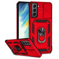 Šarvuotas slankiojantis kameros dėklas Samsung Galaxy S21 Ultra dėklui Magnetinis laikiklis Žiedas Apsauginis dangtelis Galaxy S21+ Plus S 21FE dėklui For Galaxy S21 FE raudona