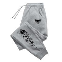 Norse-vibe Men Jogger Pants Pocket Viking Raven Art, Leg Antique Rune Symbol Graphic, Ribbed Ankle Sweatpants for Trendy Daily Fits 3XL pilka
