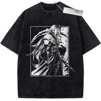 Final Fantasy VII Sephiroth Manga Stiliaus Grafinis Unisex Sunkaus Medvilnės Vintage Juodas Gatvės Stiliaus Marškinėlis S black