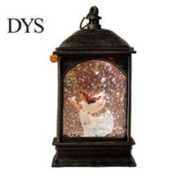 Warm Ambient Bedside Lamp Christmas Snow Lantern, Battery Operated Swirling Water Glittering Vintage Holiday Tabletop Decor Santa Snowman Elk D black