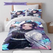 Demon Slayer Nezuko Kamado Cute Cartoon Bedding Set Anime Duvet Cover Polyester Soft Comforter Cover -QJY EU Single 135*200cm/53x79in 3pcs gray