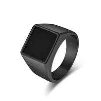 2026 Simple Geometry Seal Ring Ring Men's Cold Wind High Temperament Personality Jewelry 12# black