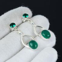 Natural Green Onyx, Green Apatite Gemstone Earrings, 925 Sterling Silver Earring, Handmade Boho Silver Jewelry Dangle Earrings, Party Wear Gifts 1.96"