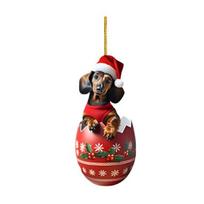 Kalėdinė takso ornamentika Šuniukas puodelyje Kalėdinės eglutės ornamentika 2D akrilinė takso pakabinama dekoracija Dovana šunų mylėtojams 10 brown