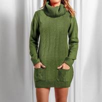 Women Ladies Casual Turtleneck Knit Sweater Dress Knit Sweater Long  Winter S gray