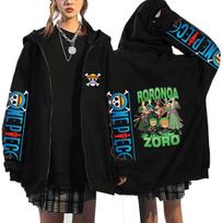 One Piece Zoro Zip Hoodie Straw Hat Logo with One Piece Sleeves Back Roronoa Zoro Multi Form Evolution Bootleg with Green Text, Oversized Anime Zip-Up XXXXL juoda