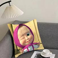 Cartoon M-Masha And The B-Bears Cushion Cover Reversible Plush Pillow Cover – For car, sofa, bedroom, perfect as a gift. 12x12Inch beige