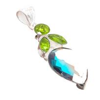 Bi-Color Tourmaline, Peridot Gemstone 925 Sterling Silver Jewelry Pendant 2.56  AH-5280 2.17 white