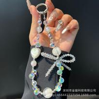 Ins Feng Shui Rhinestone Heart Phone Chain Crystal Bowknot Phone Chain Handmade Beaded Chain Rope New Anti-Lost Rope balta