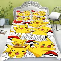 Animacinis pledo užvalkalų rinkinys vaikams, Pikachu anime antklodė, King dydžio antklodė, Queen, A klasės, 3D miegamojo patalynė 135x200cm yellow
