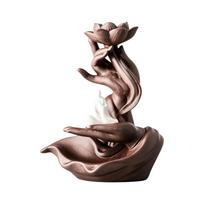 Buddha Hand Shape Backflow Incense Burner Lotus Flower Incense Stick Holder  Living Room Type D black
