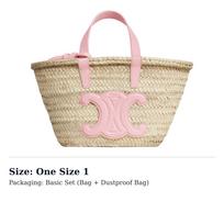 CELINE Teen Triomphe Palm Leaf With Cow Leather Basket Handbag Regular Women's Pink/Natural 113832CGG-24PI One Size 1 beige