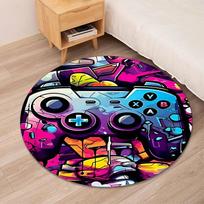 Game Controller Printed Round Rug Carpet Chair Rug Area Rug Entryway Doormats,for Office Chair Living Room Bedroom Kitchen Room. 80cmx80cm blue