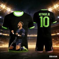 Summer New Style # Neymar No.10 # Men's and Women's T-shirt Shorts Football Sports Set Loose Quick Drying Casual Set Kidst 4XL black