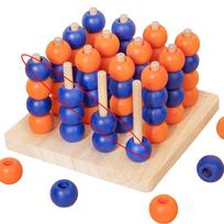 Wooden 3D Tic-Tac-Toe Chess Board Game Kid Logice Thinking Trainting Intellectual Clearance Toy Family Interactive Strategy Toy blue