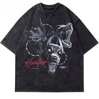 Streetwear Žvėris Rotveileris Šuo Vintažiniai Juodi Išplauti Marškinėliai Punk Gotikiniai Laisvi Harajuku Viršus Per dydį Yk2 Marškinėliai Unisex XL gray