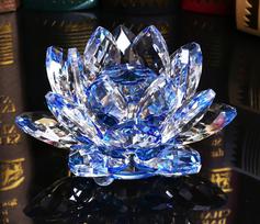 Crystal Lotus Ornament Candle Holder Buddha Supply Home Desk Cabinet Elegant Craft Decoration Indoor Worship Display Accessory 63X63X38MM white