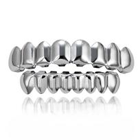 New HIP HOP Grillz Brass Gold Plated Set Plain 8 Teeth Top Bottom With Gold Rose Gold Silver and Black Grillz Teeth Body Jewelry gray