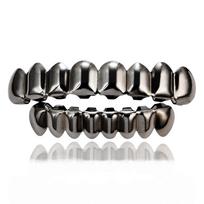 New HIP HOP Grillz Brass Gold Plated Set Plain 8 Teeth Top Bottom With Gold Rose Gold Silver and Black Grillz Teeth Body Jewelry black