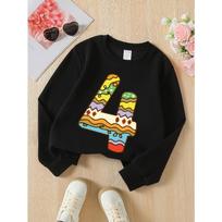 Kids Sweatshirt,A Vibrant And Patterned Sweatshirt with a Crew Neck, Stylish Top Is Perfect for Autumn And Winter 170 juoda