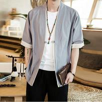 Men's Linen Japanese Kimono One Button Cardigan Jacket Ancient XL
