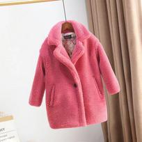 Rudens žiemos vaikų dirbtinio avikailio paltas Vaikų mergaičių storas kasdienis švarkas Paauglių mergaičių šiltas dirbtinio kailio viršutinis drabužis 150 pink