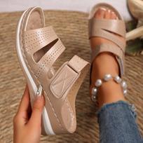 Women's Wedge Slide Sandals, Open Toe One-Strap Summer Shoes, Plus Size Casual Footwear 43 smėlis