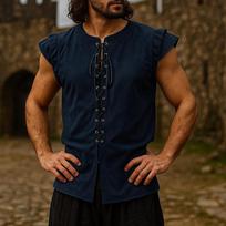 Renaissance Medieval Gothic Style Steam Punk Vest MenVintage Round Neck Tank Tops M tamsiai mėlyna spalva