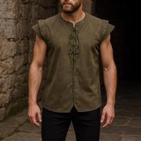 Renaissance Medieval Gothic Style Steam Punk Vest MenVintage Round Neck Tank Tops XL armijos žalia spalva
