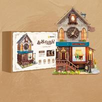 Retro Cuckoo House DIY Wooden House Cottage Figurines Miniatures Kits With LED Lights Home Decoration For Adult Handmade Gifts white